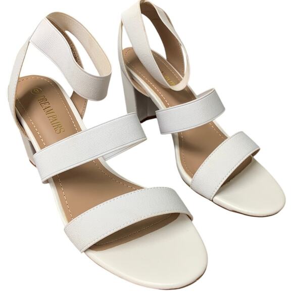 Dream Pairs Womens 9 White Elastic Ankle Strap 3.5" Block Heel Open Toe Shoes - Picture 2 of 12